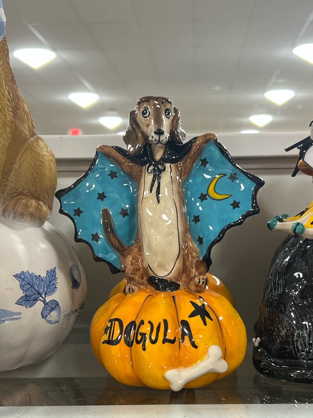 Blue Sky Dachshund Doxie on Pumpkin Dogula Halloween Table Decor